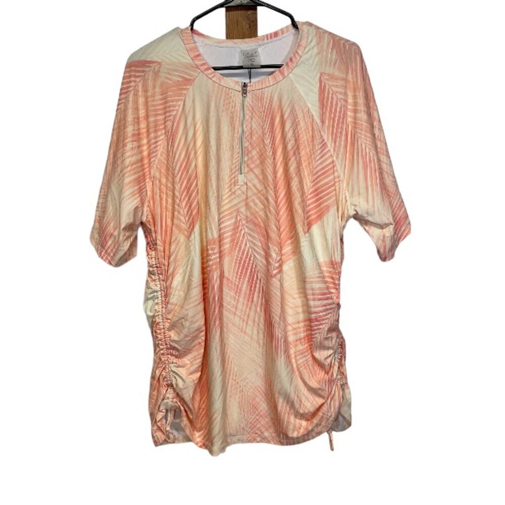 Calia Coral Orange Print Short Sleeve Quarter Zip Rashguard Size 2X